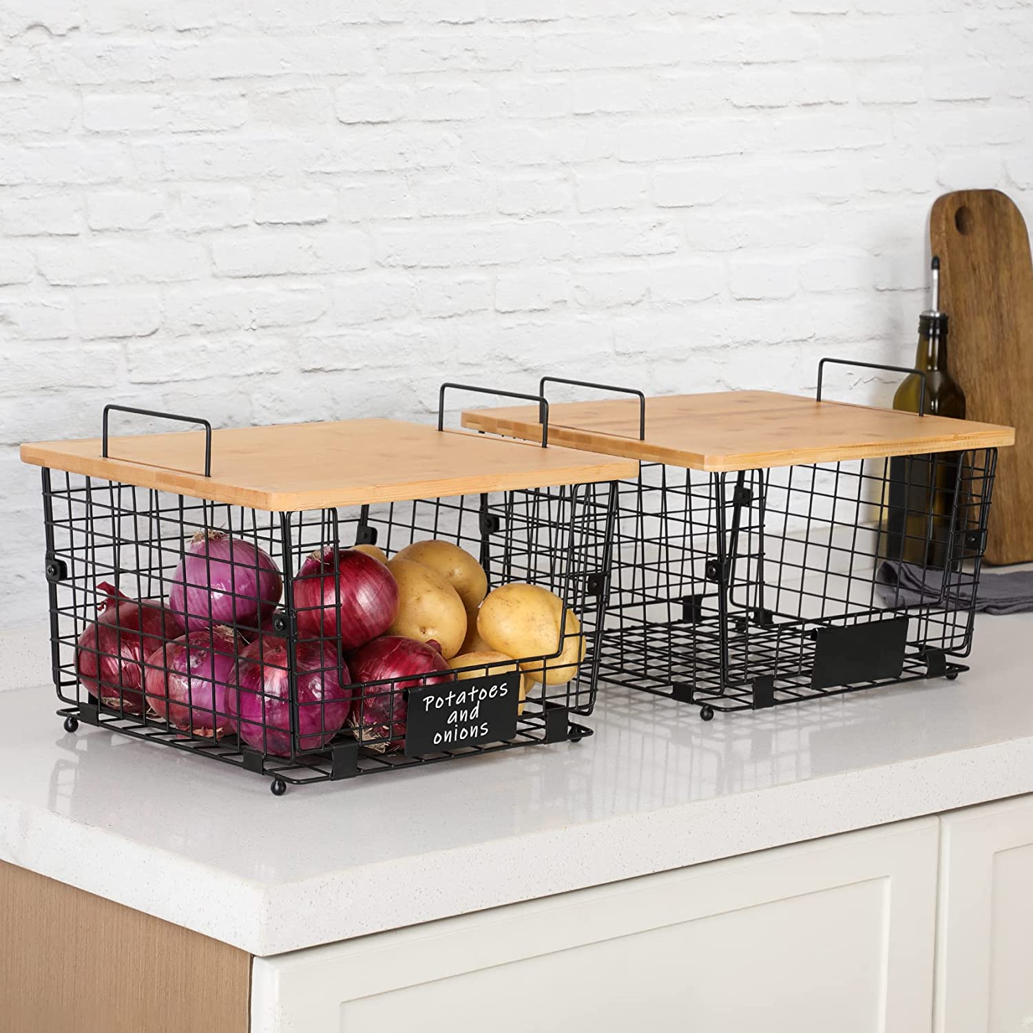XX10003    2 Set Kitchen Counter Basket with Bamboo Top